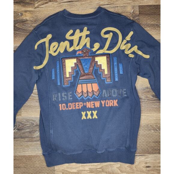 10.Deep New York Men’s Sweatshirt Size Large Navy Crewneck Rise Above Eagle Grap - Picture 8 of 12